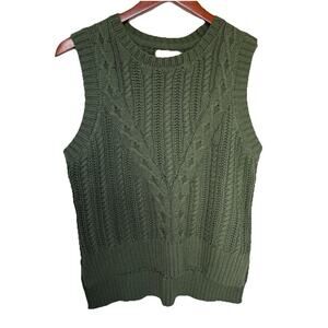 Rachel Zoe M‎ Green Cable Knit Sweater Vest Sleeveless Fisherman Preppy Academia